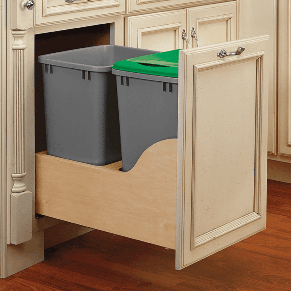 Double 50 QT Door-Mount Waste Container Pullout with BLUMOTION TANDEM Servo Drive for 18" Cabinet Opening, Silver - Alt Image 2