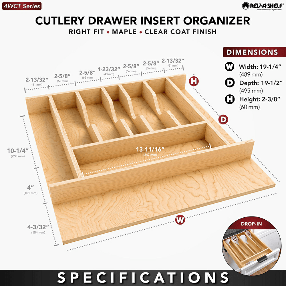 19-1/4" 4WCT Right Fit Cutlery Drawer Insert, Light Brown (48 Pallet) Alt 3 - Image