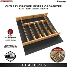 19-1/4" Craftsman Cutlery Drawer Insert with Black Accent, Light Brown Alt 7 - Image
