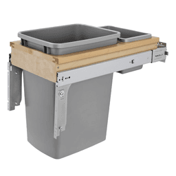 Single 35 QT Top-Mount Silver Waste Container Pullout, Ball Bearing Soft-Closing, Metallic Silver - Main Image