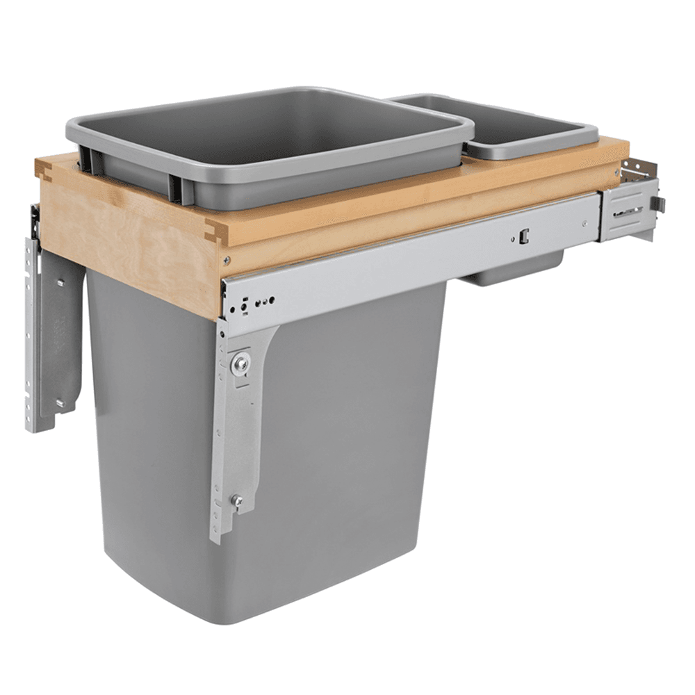 Single 35 QT Top-Mount Waste Container Pullout, Soft-Closing for 1-1/2" Face Frame, Natural/Metallic Silver - Main Image