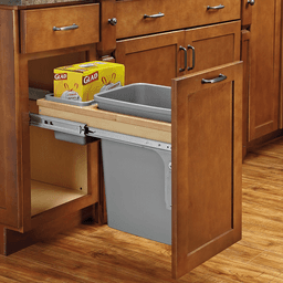 Single 35 QT Top-Mount Waste Container Pullout, Soft-Closing for 1-1/2" Face Frame, Natural/Metallic Silver - Alt Image 1