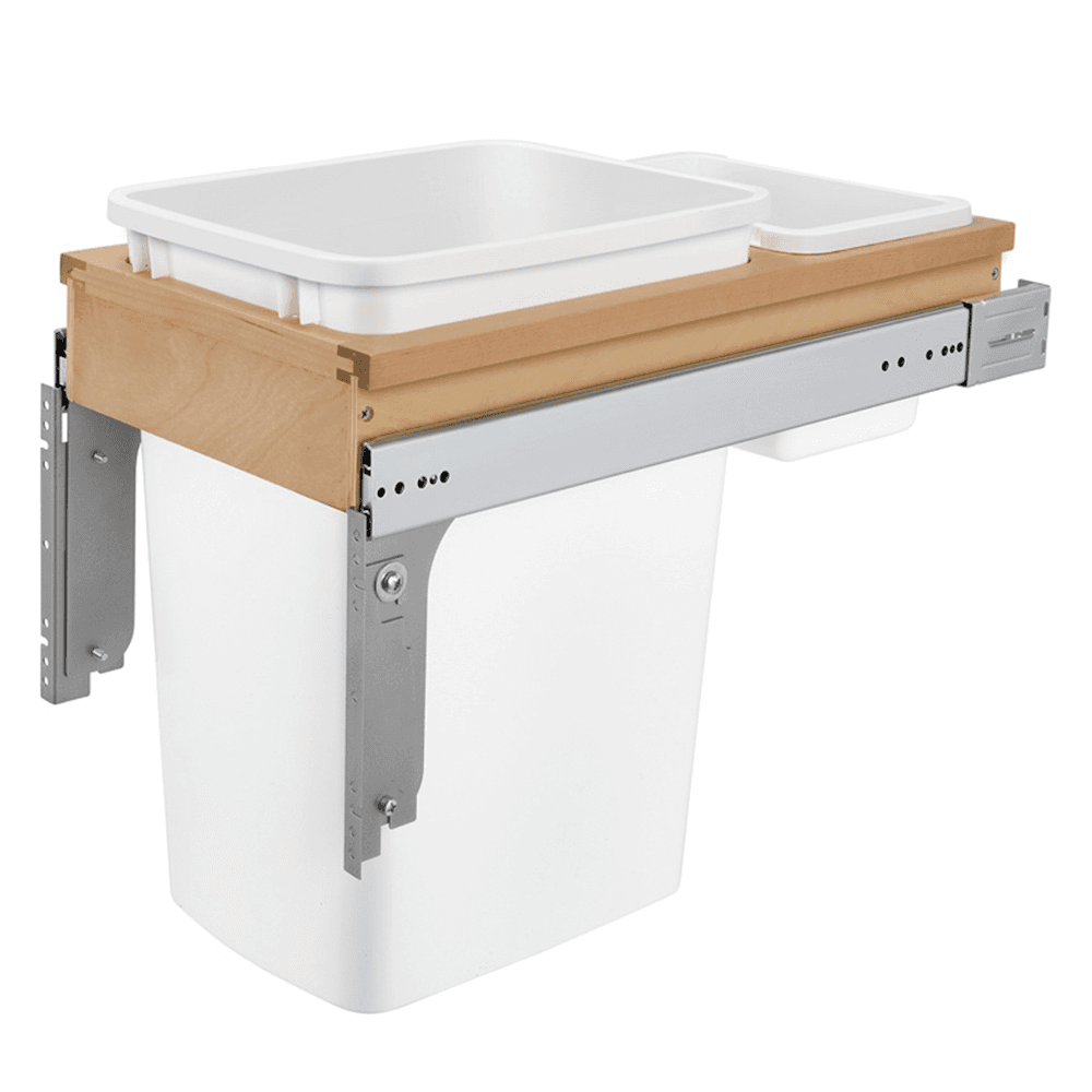 Single 35 QT Top-Mount Waste Container Pullout for 1-5/8" Face Frame, White - Main Image