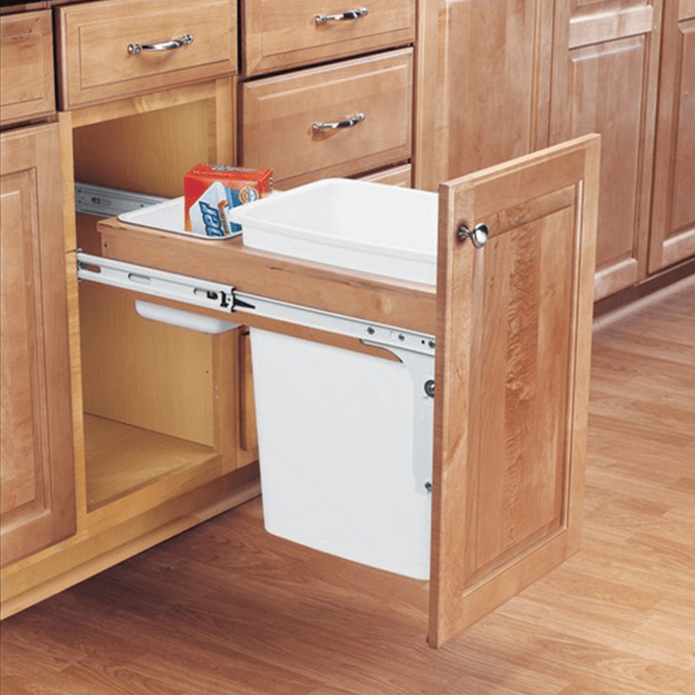 Single 35 QT Top-Mount Waste Container Pullout for 1-5/8" Face Frame, White - Alt Image 1