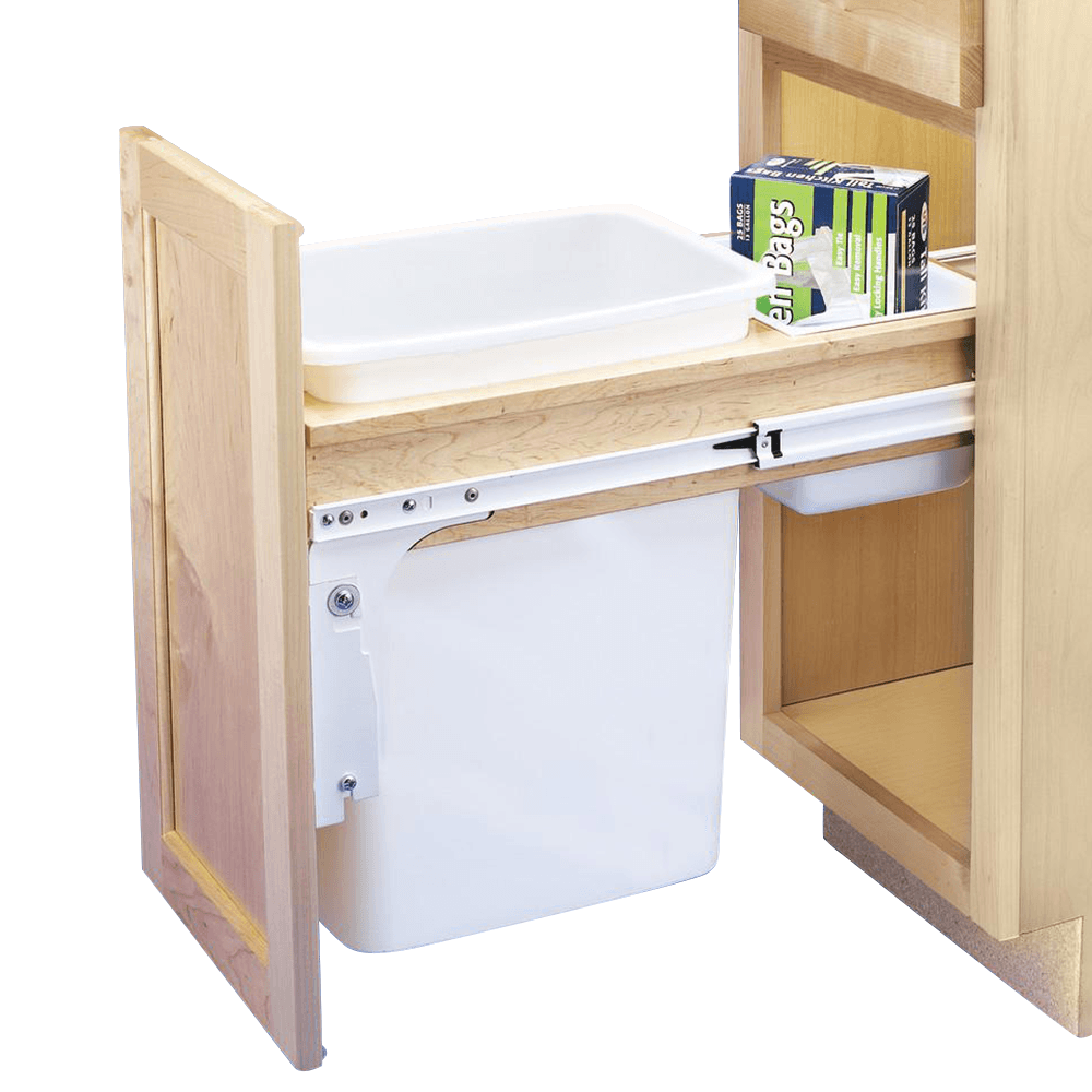 Single 35 QT Top-Mount Waste Container Pullout, Standard Close for 1-1/2" Face Frame, White - Alt Image 2