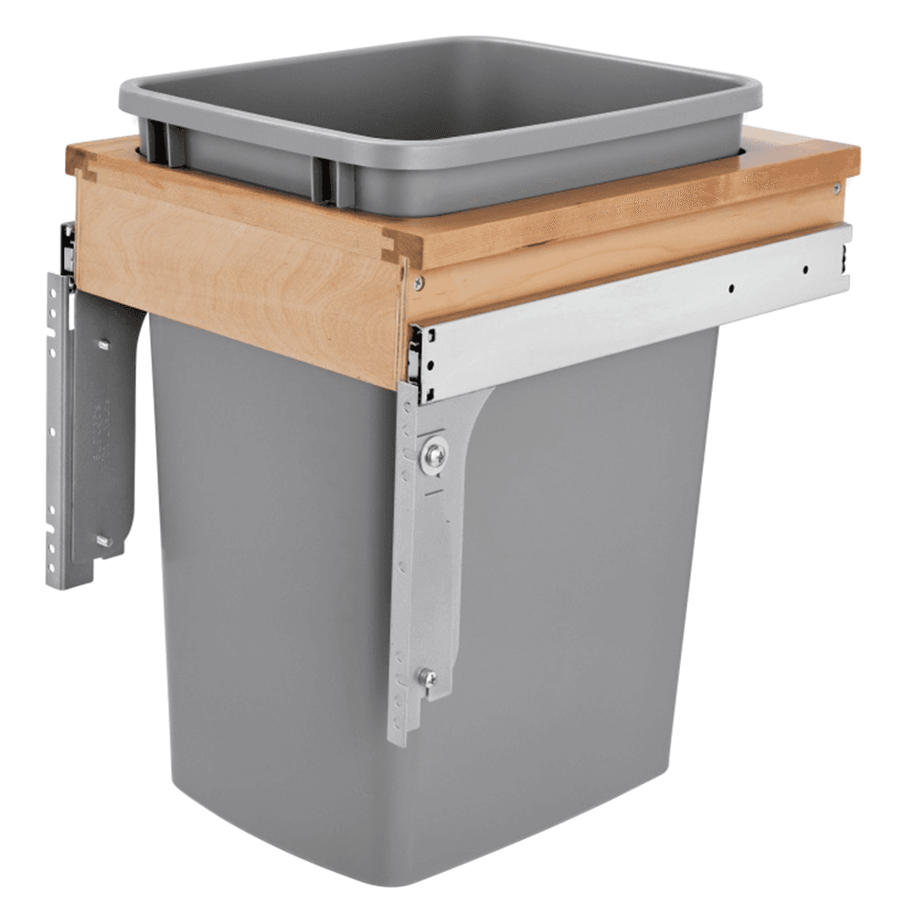 Single 35 QT Top-Mount Waste Container Pullout 1-1/2" Face Frame, Natural/Metallic Silver - Main Image