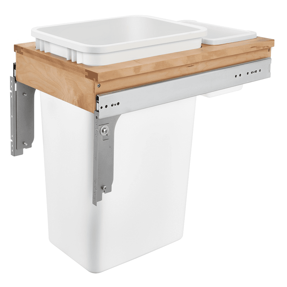 Single 50 QT Top-Mount Waste Container Pullout for Frameless Cabinet, Natural/White - Main Image