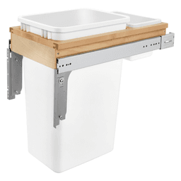 Single 50 QT Top-Mount Waste Container Pullout with Polymer Storage Bin for 1-1/2" Face Frame, Natural/White - Main Image