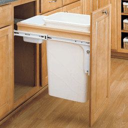 Single 50 QT Top-Mount Waste Container Pullout with Polymer Storage Bin for 1-1/2" Face Frame, Natural/White - Alt Image 1