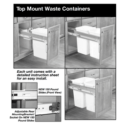 Single 50 QT Top-Mount Waste Container Pullout with Polymer Storage Bin for 1-1/2" Face Frame, Natural/White - Alt Image 2