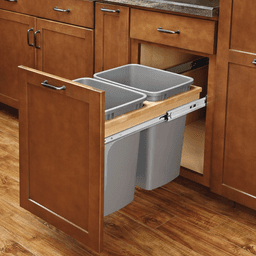 Double 27 QT Top-Mount Waste Container Pullout with 1-1/2" Face Frame and Soft-Closing, Natural/Metallic Silver, 17-3/4" Height - Alt Image 1