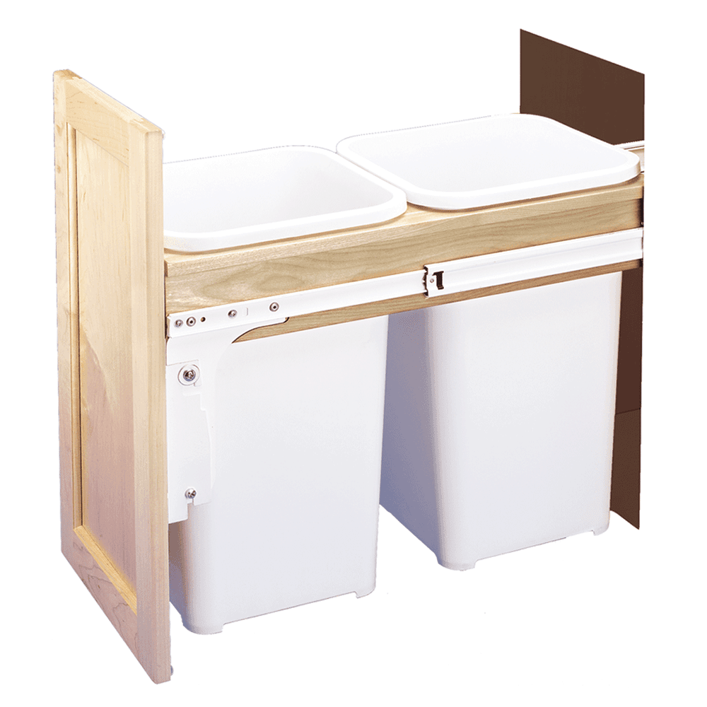 Double 27 QT Top-Mount Waste Container Pullout with Standard-Close for 1-1/2" Face Frame, Natural White - Main Image