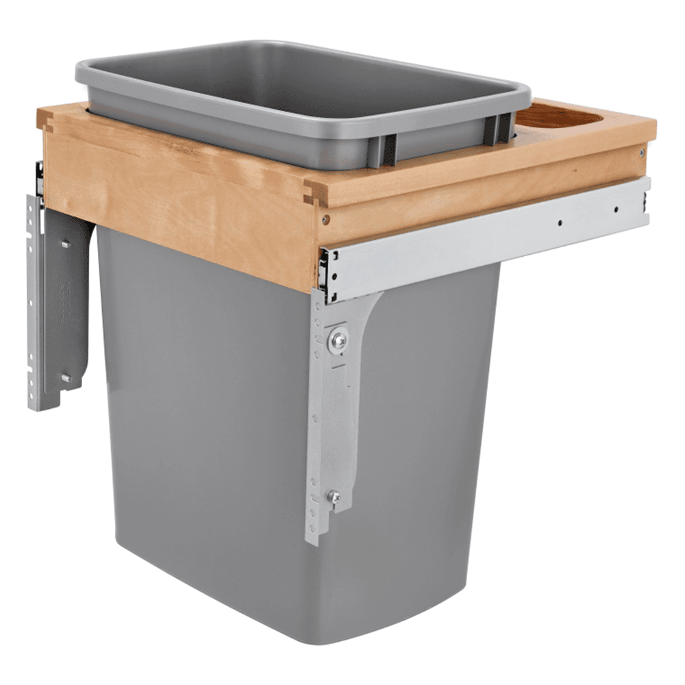 Single 35 QT Top-Mount Waste Container Pullout for 1-1/2" Face Frame, Silver - Main Image