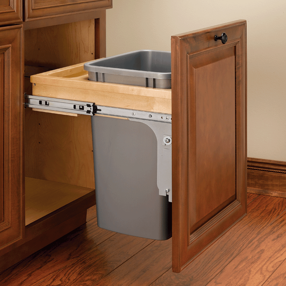 Single 50 QT Top-Mount Waste Container Pullout for 1-1/2" Face Frame, White - Alt Image 1