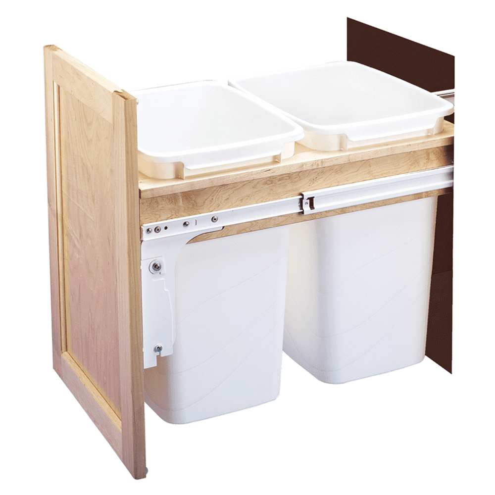 Double 35 QT Top-Mount Waste Container Pullout with 1-1/2" Face Frame for 15" Cabinet Opening, White - Main Image