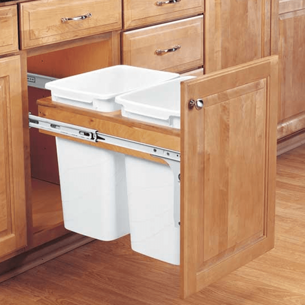 Double 35 QT Top-Mount Waste Container Pullout with Frameless, White - Alt Image 1