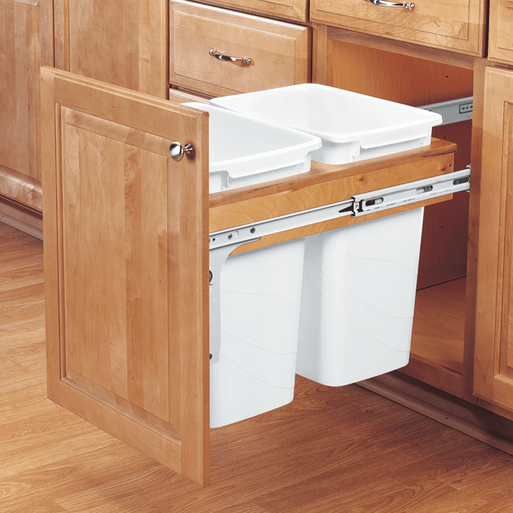 Double 35 QT Top-Mount Waste Container Pullout with 1-1/2" Face Frame for 15" Cabinet Opening, White - Alt Image 1