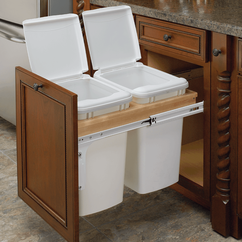 Double 35 QT Top-Mount Waste Container Pullout with 1-1/2" Face Frame for 15" Cabinet Opening, White - Alt Image 2