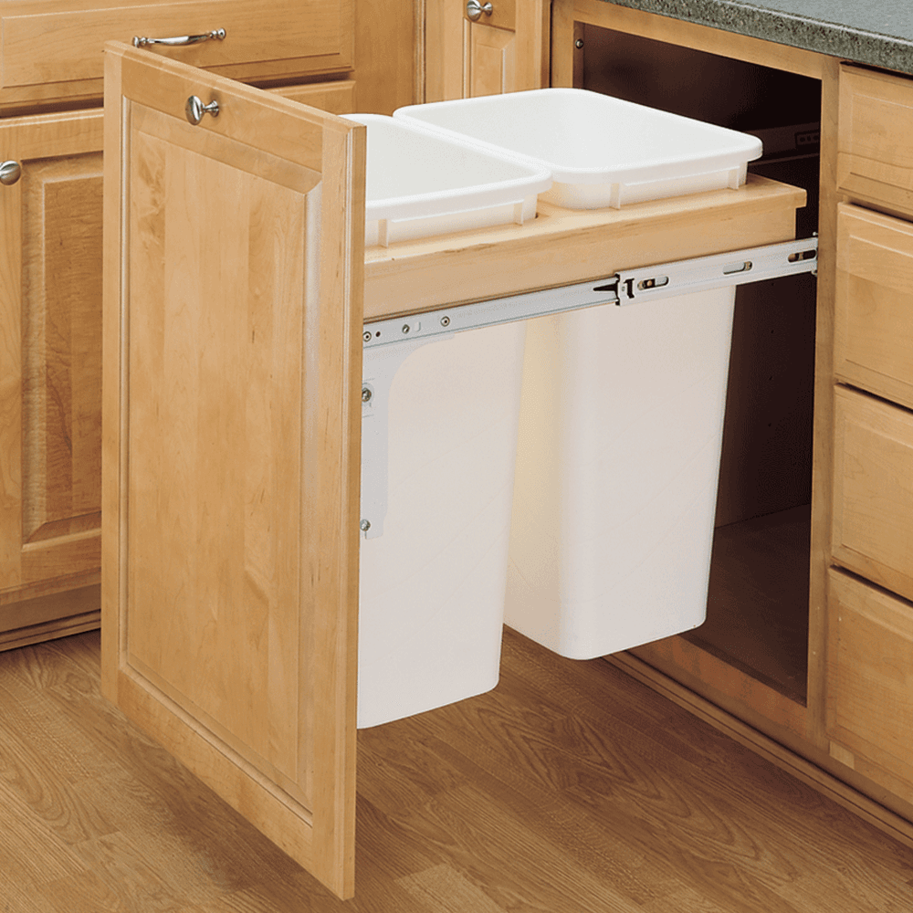 Double 50 QT Top-Mount Waste Container Pullout with 1-1/2" Face Frame, White - Alt Image 2