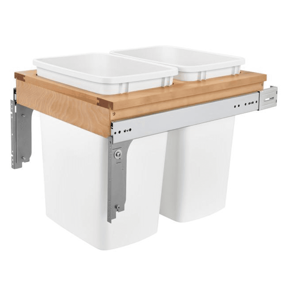 Double 35 QT Top-Mount Waste Container Pullout with 1-5/8" Face Frame for 17-3/4" Cabinet Opening, White - Main Image