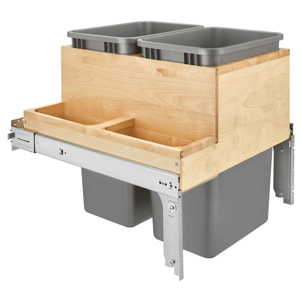 Double 50 QT Top-Mount Waste Container Pullout with Soft-Closing, Light Brown Main - Image
