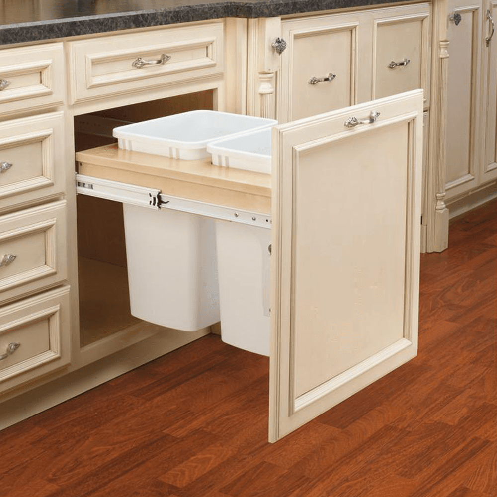 Double 35 QT Top-Mount Waste Container Pullout with 1-5/8" Face Frame for 20-3/4" Cabinet Opening, White - Alt Image 1