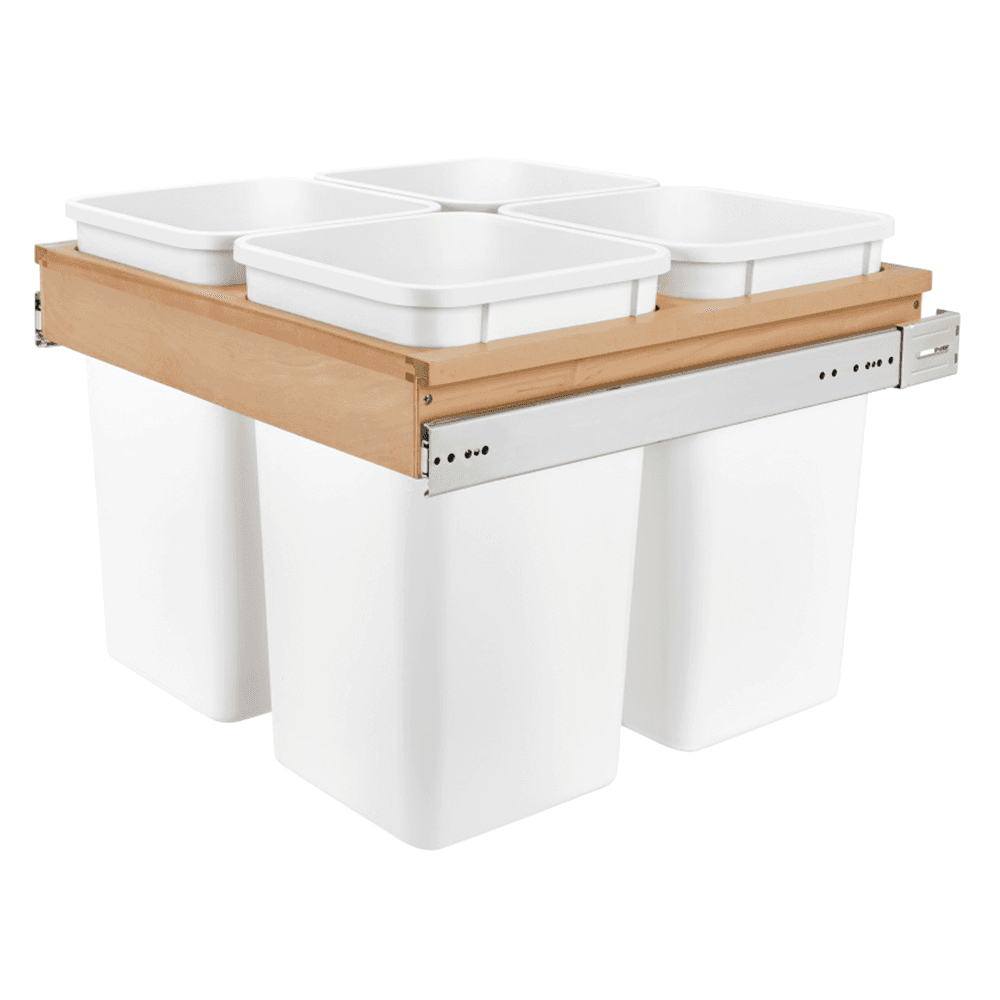 Four Bin 27 Qt Top-Mount Waste Container Pullout for 1-1/2" Face Frame, White - Main Image