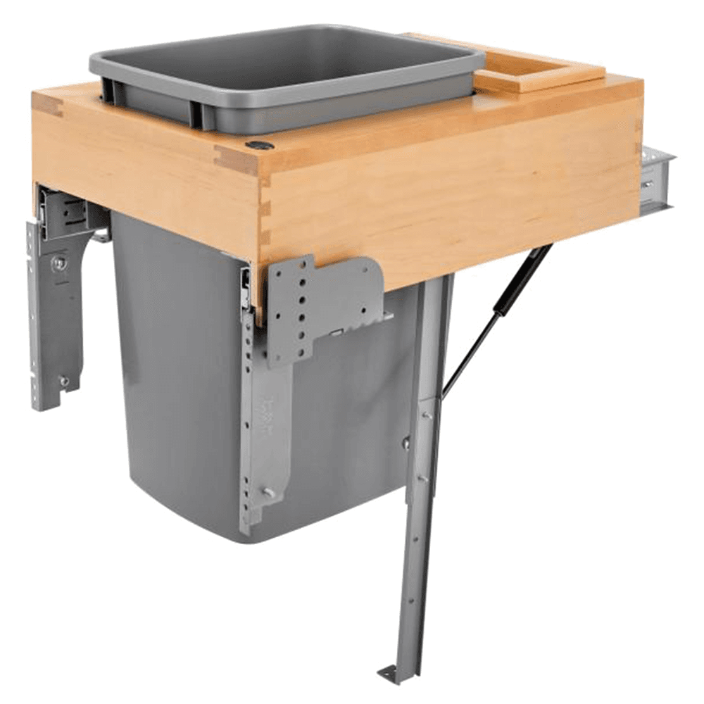 Single 35 QT Top-Mount Waste Container Pullout, Rev-A-Motion Soft-Closing, Silver - Main Image