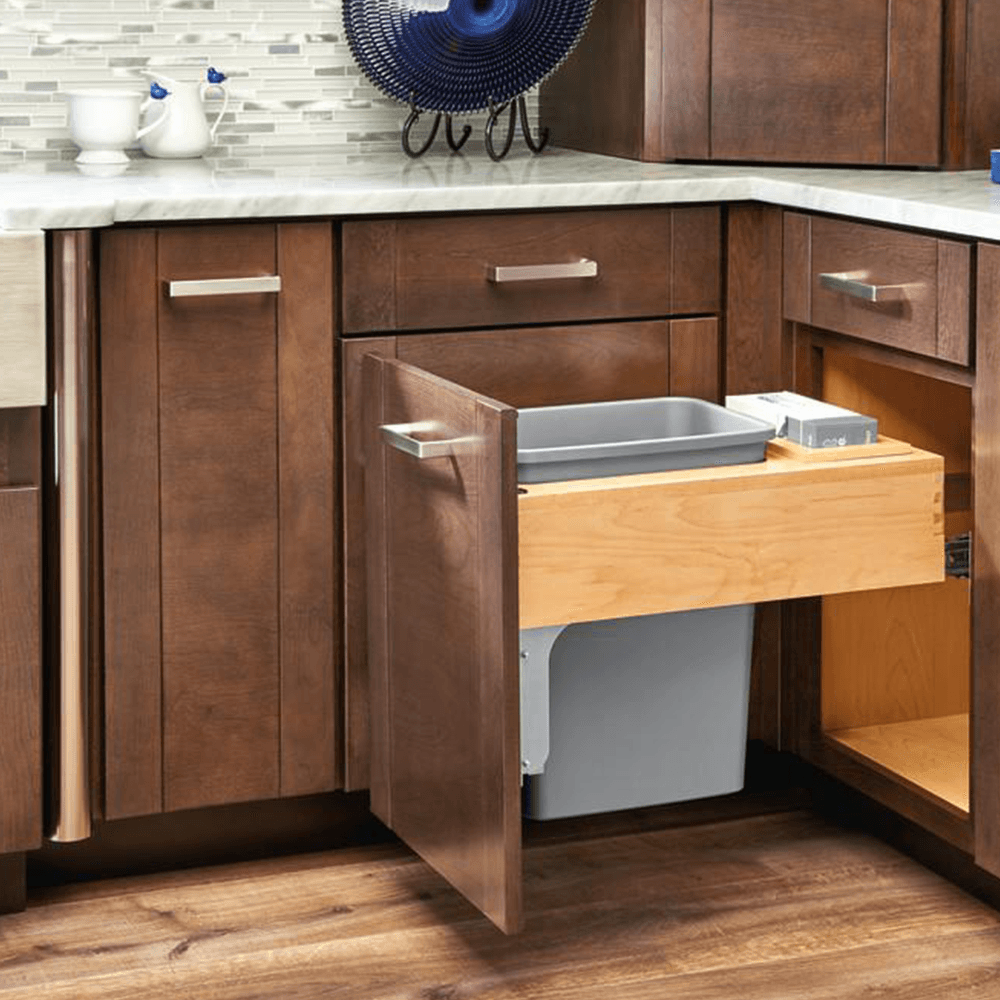 Single 35 QT Top-Mount Waste Container Pullout, Rev-A-Motion Soft-Closing, Silver - Alt Image 3