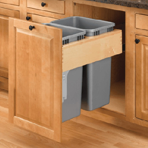 Double 50 QT Top-Mount Waste Container Pullout, Soft-Closing and Rev-A-Motion for 17-1/2" Cabinet Opening, Silver - Alt Image 1