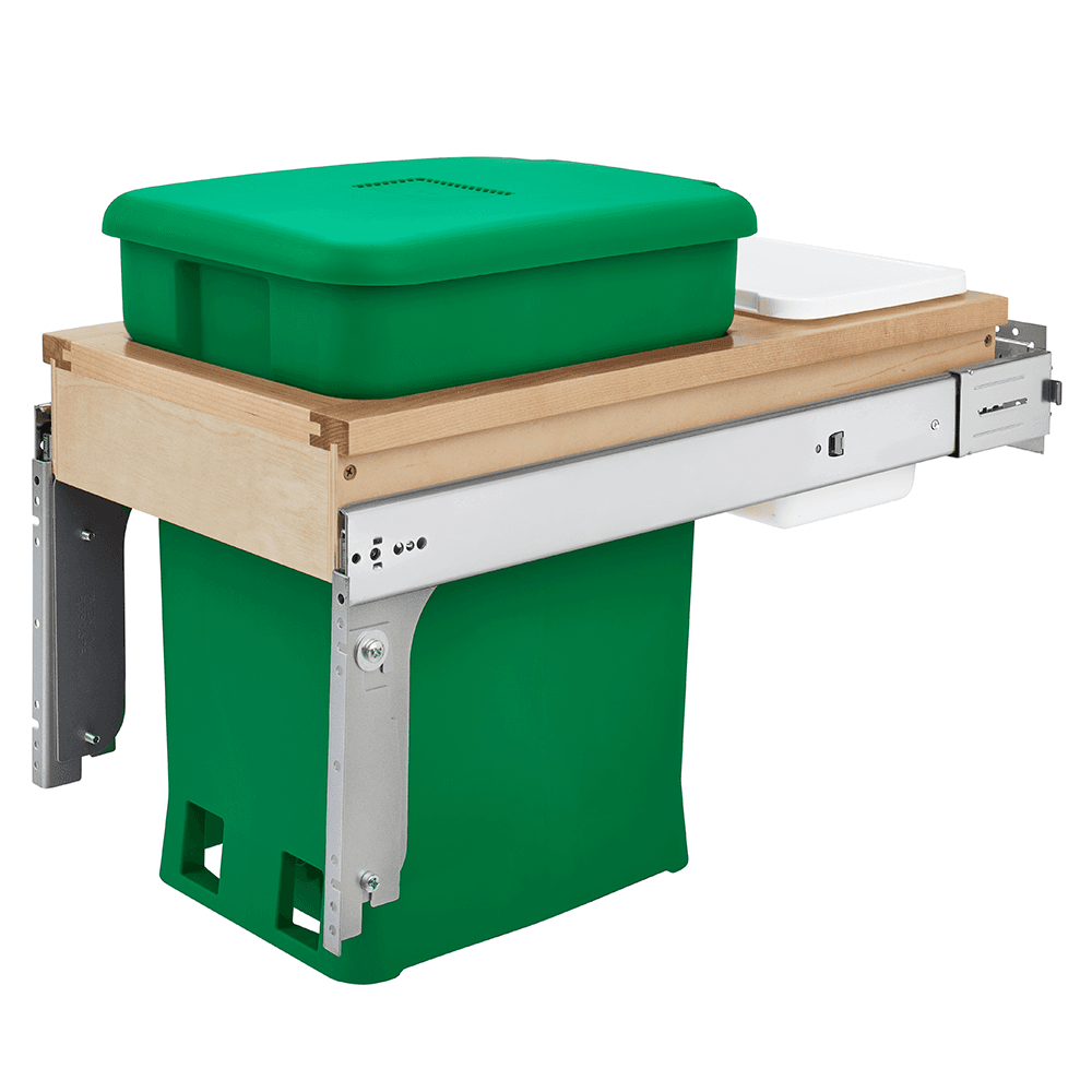 Single 6 Gallon Top-Mount Compost Waste Container Pullout with Soft-Closing for 12" Opening Width, Green - Main Image