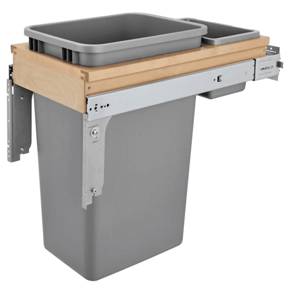 Single 50 QT Top-Mount Waste Container Pullout, Soft-Closing for 1-1/2" Face Frame, Silver - Main Image