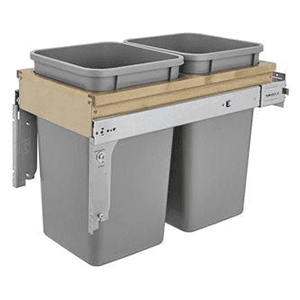Double 35 QT Top Mount Pullout Waste Container, Soft-Closing for 15" Cabinet Opening, Silver Alt 1 - Image