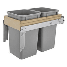 Double 35 QT Top Mount Pullout Waste Container, Soft-Closing for 15" Cabinet Opening, Silver Alt 1 - Image