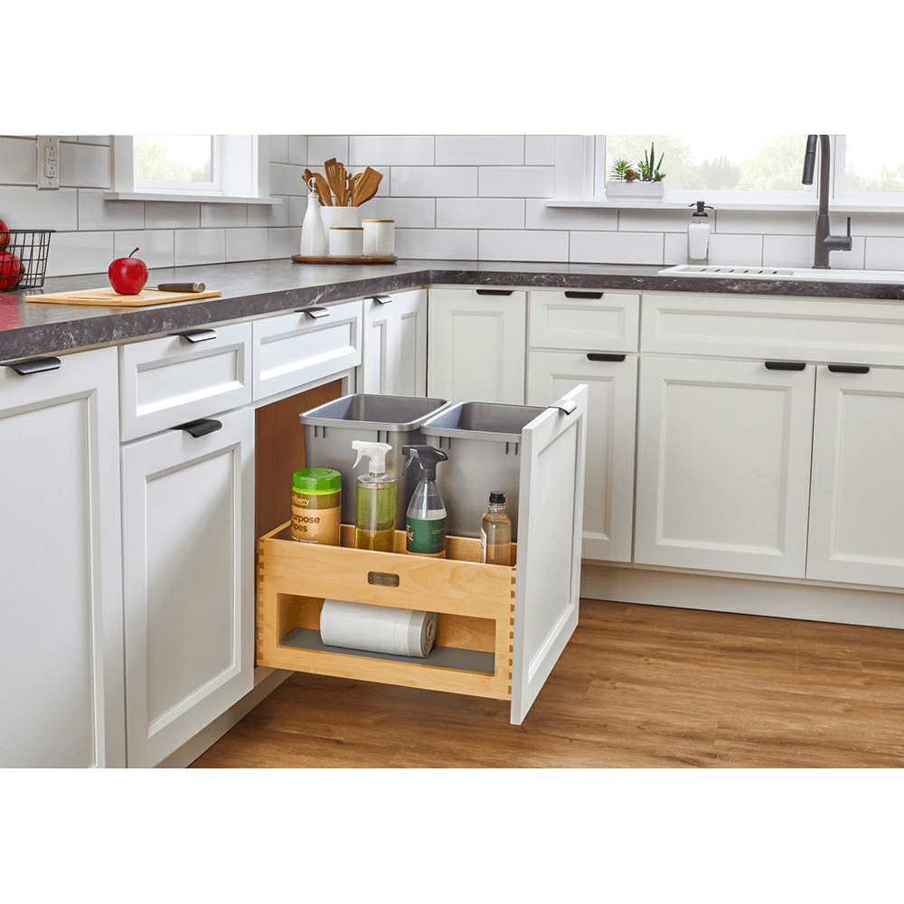 Double 35 QT Bottom-Mount Waste Management Center with Storage Space/Soft-Close, Metallic Silver Alt 1 - Image