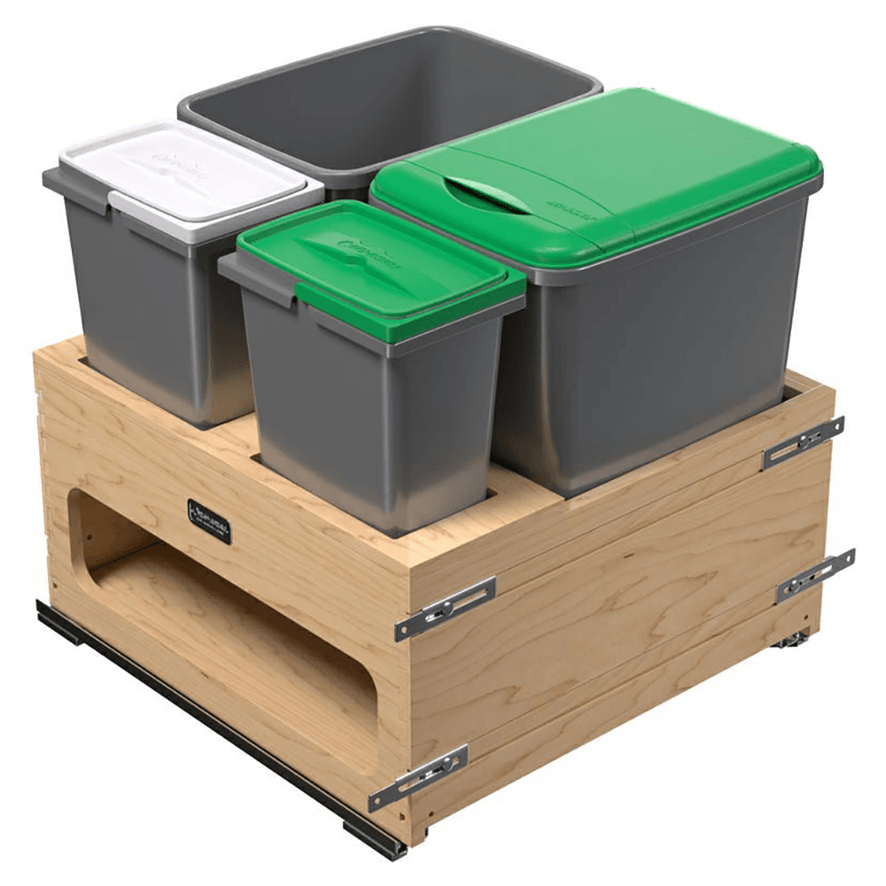 Double 35 QT Bottom-Mount Waste Management Center with Two 8L Waste Containers/Soft-Close, Metallic Silver Main - Image