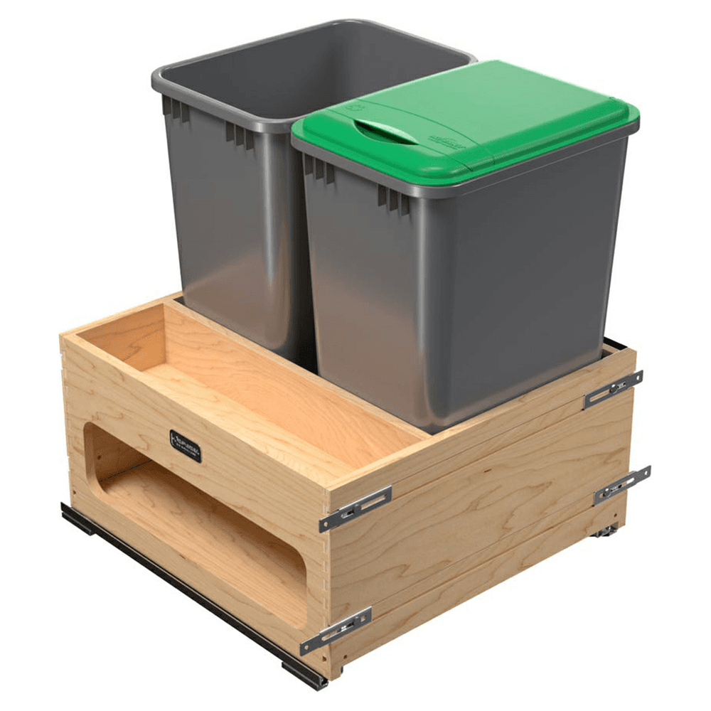 Double 50 QT Bottom-Mount Waste Management Center with Storage Space/Soft-Close, Metallic Silver Main - Image