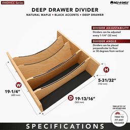 19-1/4" Craftsman Adjustable Deep Cutlery Drawer Divider Insert with Black Accent, Light Brown Alt 11 - Image