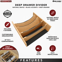19-1/4" Craftsman Adjustable Deep Cutlery Drawer Divider Insert with Black Accent, Light Brown Alt 12 - Image