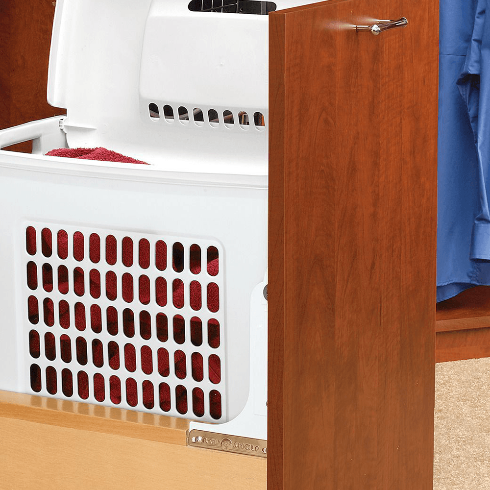 Rev-A-Shelf 14-1/4" Wide Pull-Out Wood Hamper, White Finish with Door Mount Brackets and Rev-A-Motion Soft-Open/Soft-Close Slide System