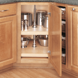 4WLS 20" D-Shape 2 Tray Wood Lazy Susan - Alt Image 1