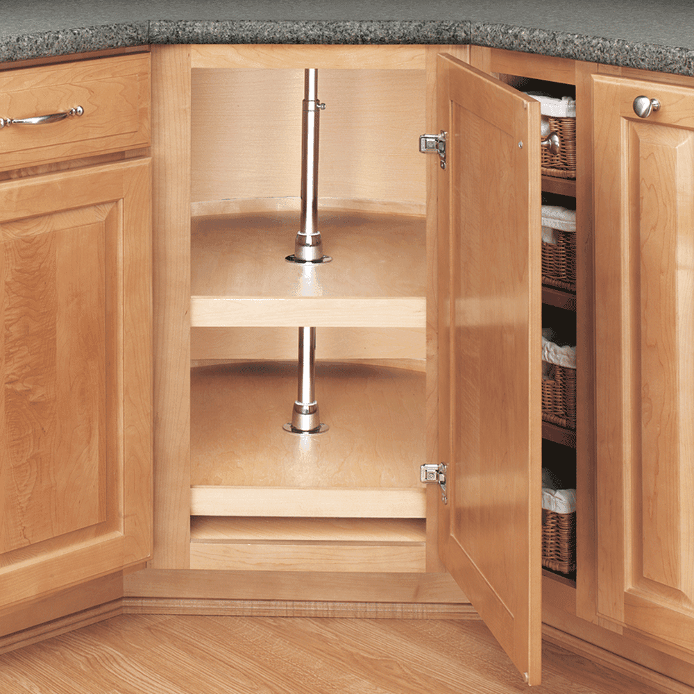 4WLS 20" D-Shape 2 Tray Wood Lazy Susan - Alt Image 2