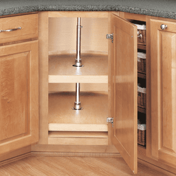 4WLS 20" D-Shape 2 Tray Wood Lazy Susan - Alt Image 2