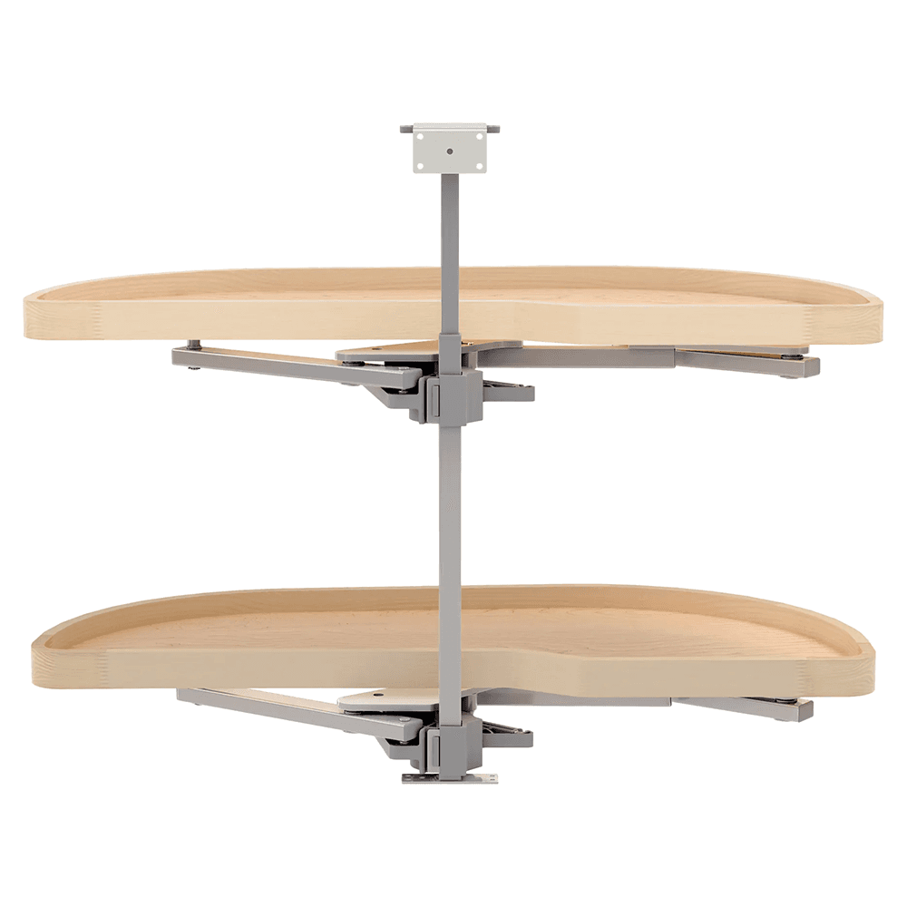 4WLS87 2-Tier Girasolo Left-Hand Wood Classic Shelves Blind Corner Optimizer with Soft-Close for 15" Cabinet Opening, Light Brown Alt 1 - Image