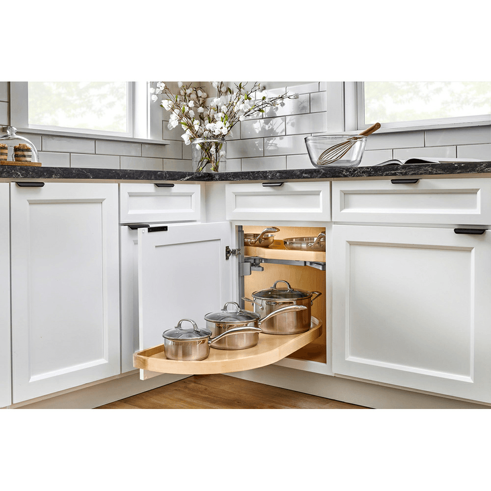 4WLS87 2-Tier Girasolo Right-Hand Wood Classic Shelves Blind Corner Optimizer with Soft-Close for 12" Cabinet Opening, Light Brown Alt 2 - Image