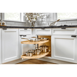 4WLS87 2-Tier Girasolo Right-Hand Wood Classic Shelves Blind Corner Optimizer with Soft-Close for 12" Cabinet Opening, Light Brown Alt 3 - Image