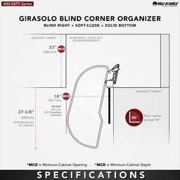 Single-Tier Girasolo Left-Hand Wood Classic Shelves Blind Corner Optimizer with Soft-Close for 18" Corner Cabinet, Light Brown Alt 3 - Image