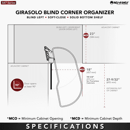 Single-Tier Girasolo Right-Hand Wood Classic Shelves Blind Corner Optimizer with Soft-Close for 18" Corner Cabinet, Light Brown Alt 1 - Image