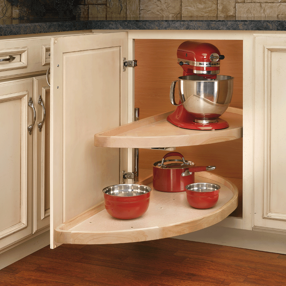 4WLS 32" Half-Moon 2 Tray Wood Lazy Susan - Alt Image 2