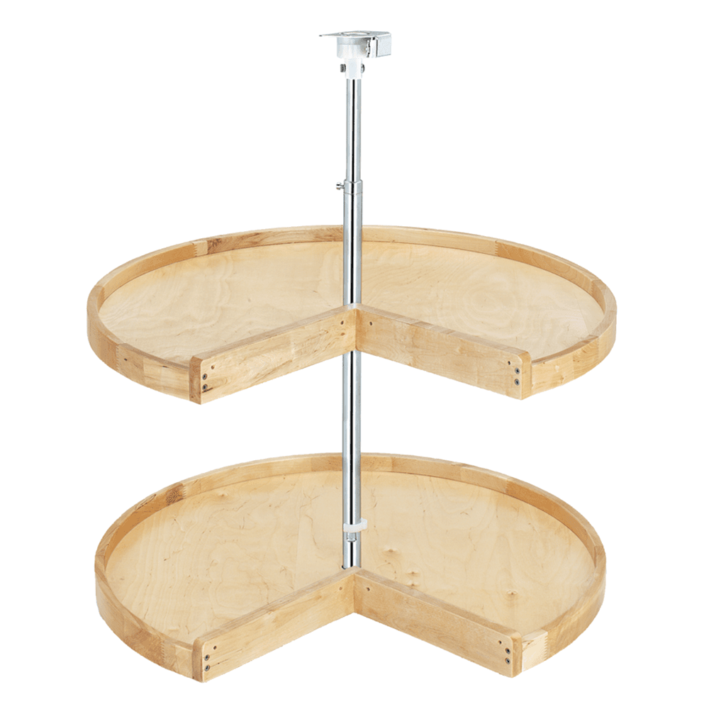 28" Pie-Cut 2 Tray Wood Lazy Susan, 26" - 32" Height - Alt Image 1